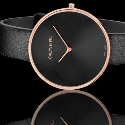  Shop Authentic Calvin Klein Full Moon Black Dial Black Leather Strap Watch for Women - K8Y236C1 - Luxxuri