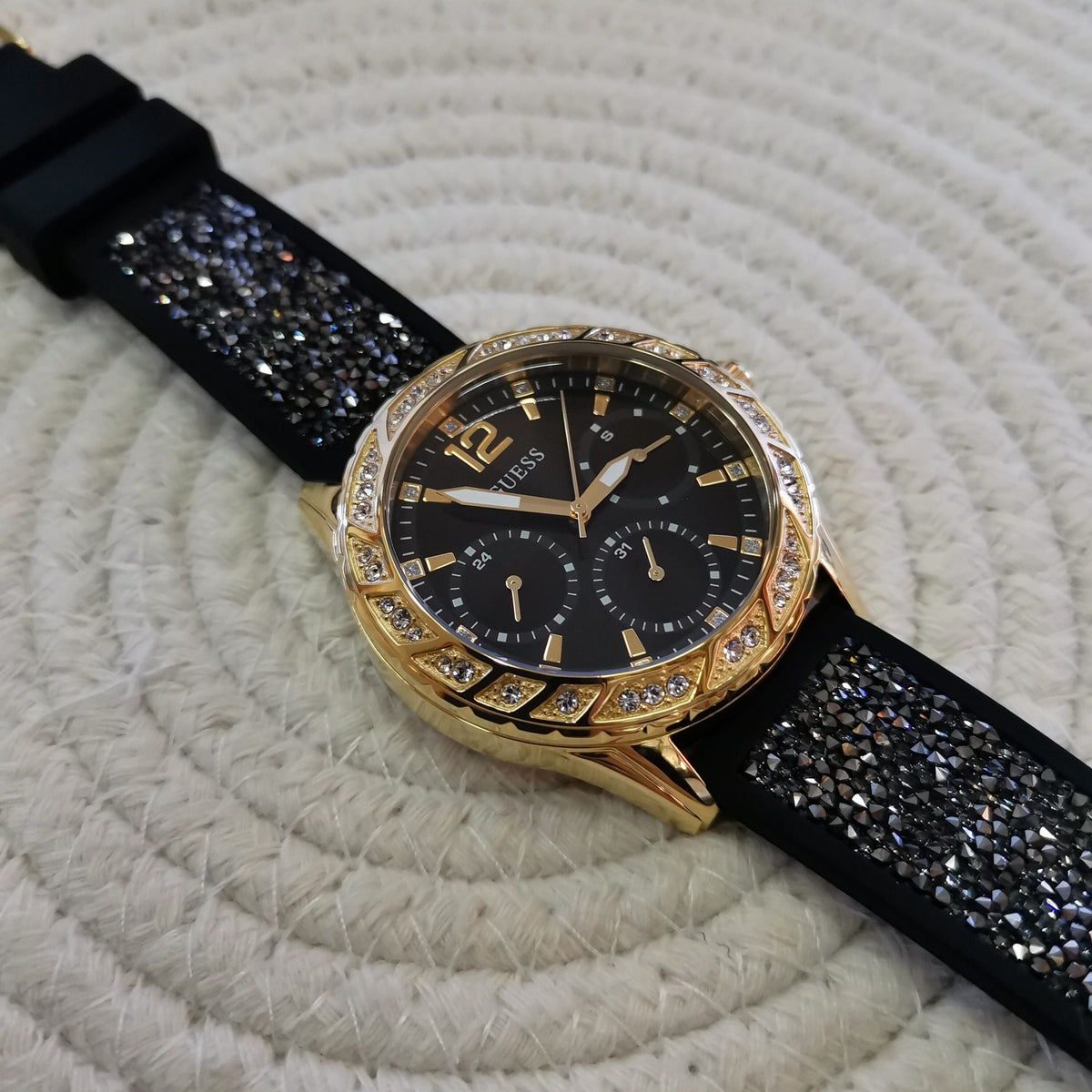  Shop Authentic Guess Swirl Quartz Black Dial Black Silicone Strap Watch for Women - W1096L3 - Luxxuri