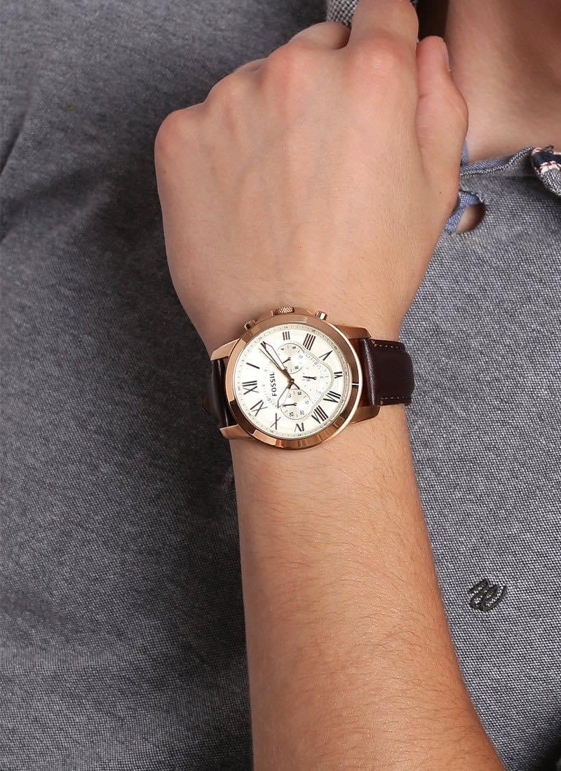  Shop Authentic Fossil Grant Chronograph White Dial Brown Leather Strap Watch for Men - FS4991 - Luxxuri