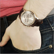  Shop Authentic Guess Horizon Quartz Champagne Dial Brown Leather Strap Watch For Women - W0380G4 - Luxxuri