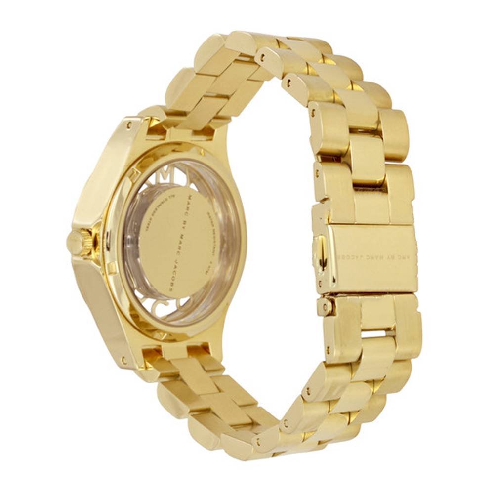  Shop Authentic Marc Jacobs Henry Transparent Gold Dial Gold Steel Strap Watch for Women - MBM3338 - Luxxuri