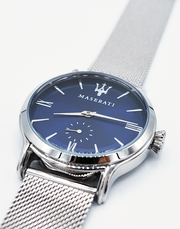  Shop Authentic Maserati Epoca Blue Dial Silver Mesh Bracelet Watch For Men - R8853118006 - Luxxuri