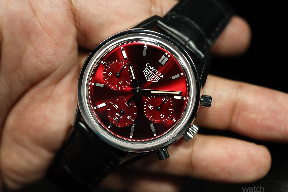  Shop Authentic Tag Heuer Carrera Automatic Chronograph Red Dial Black Leather Strap Watch for Men - CBK221G.FC6479 - Luxxuri