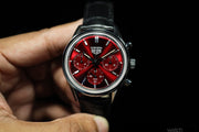  Shop Authentic Tag Heuer Carrera Automatic Chronograph Red Dial Black Leather Strap Watch for Men - CBK221G.FC6479 - Luxxuri