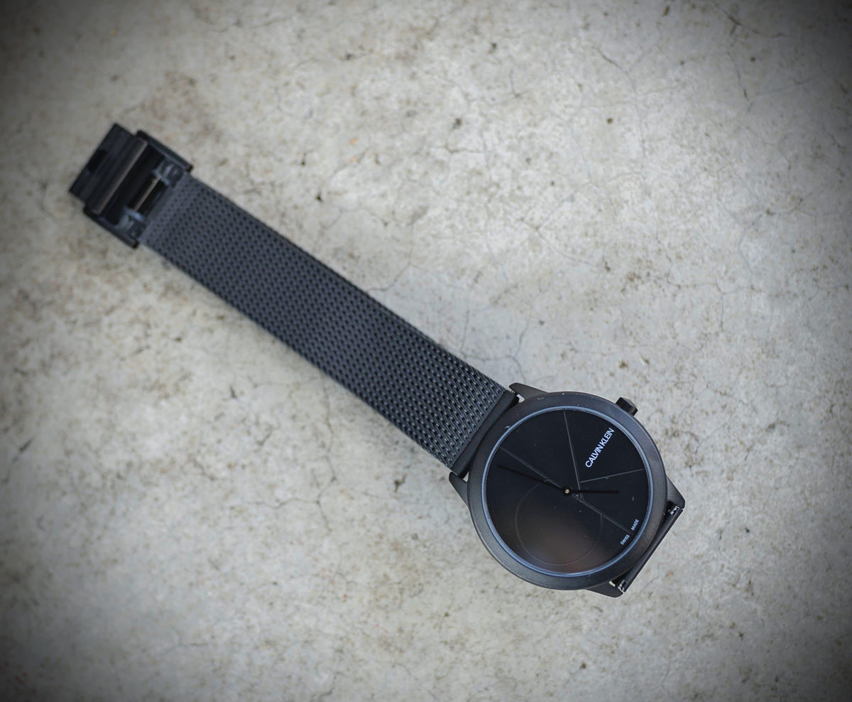  Shop Authentic Calvin Klein Minimal Black Dial Black Mesh Bracelet Watch for Women - K3M524B1 - Luxxuri