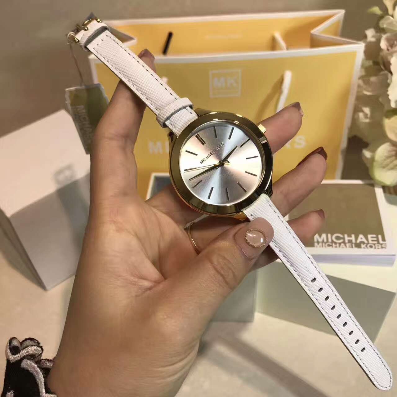  Shop Authentic Michael Kors Slim Runway White Dial White Leather Strap Watch For Women - MK2273 - Luxxuri