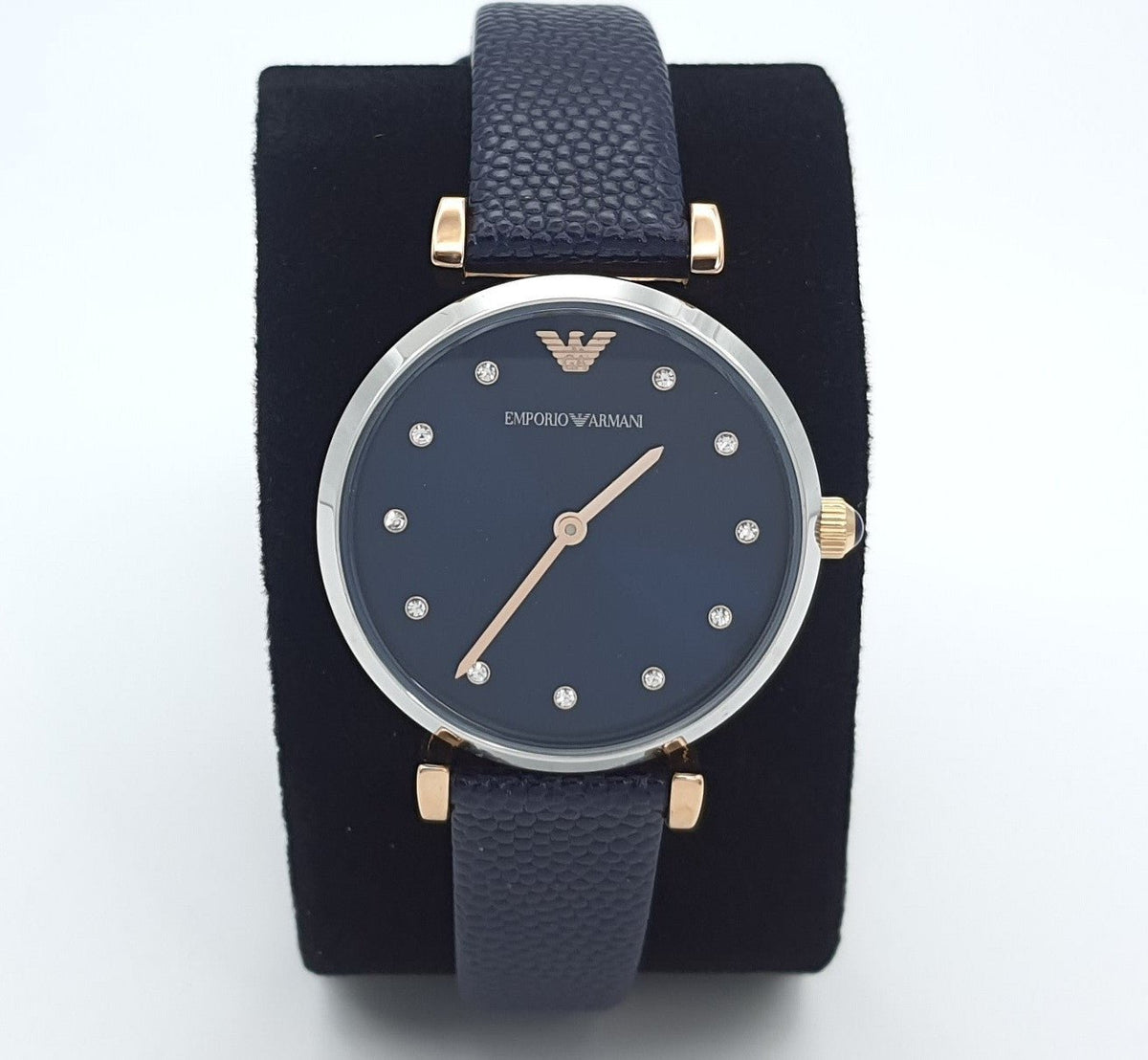  Shop Authentic Emporio Armani Gianni T Bar Analog Blue Dial Black Leather Strap Watch For Women - AR1989 - Luxxuri