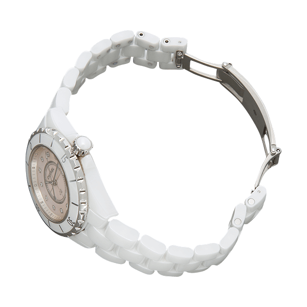  Shop Authentic Chanel J12 Quartz Diamonds Pink Dial White Steel Strap Watch for Women - J12 H5513 - Luxxuri