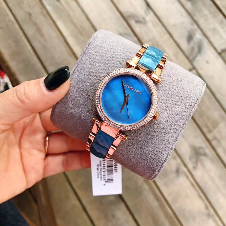  Shop Authentic Michael Kors Parker Blue Mother of Pearl Dial Two Tone Steel Strap  Watch for Women - MK6491 - Luxxuri