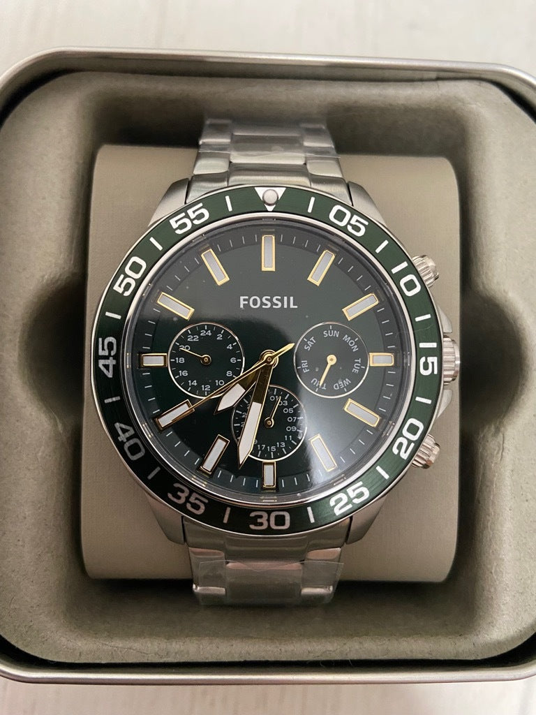  Shop Authentic Fossil Bannon Chronograph Green Dial Silver Steel Strap Watch for Men - BQ2492 - Luxxuri