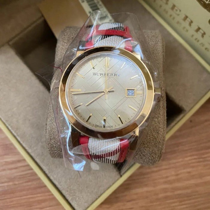  Shop Authentic Burberry The City Champagne Dial Leather Strap Watch for Women - BU9139 - Luxxuri