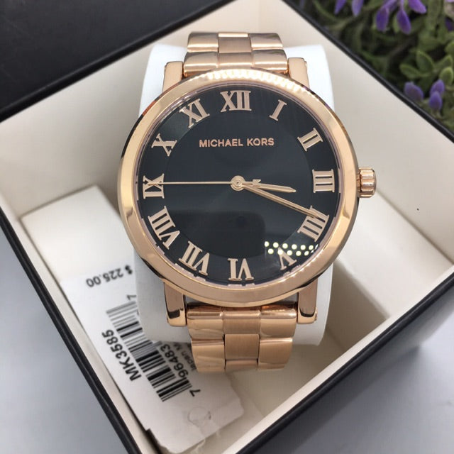  Shop Authentic Michael Kors Noire Black Dial Rose Gold Steel Strap Watch for Women - MK3585 - Luxxuri