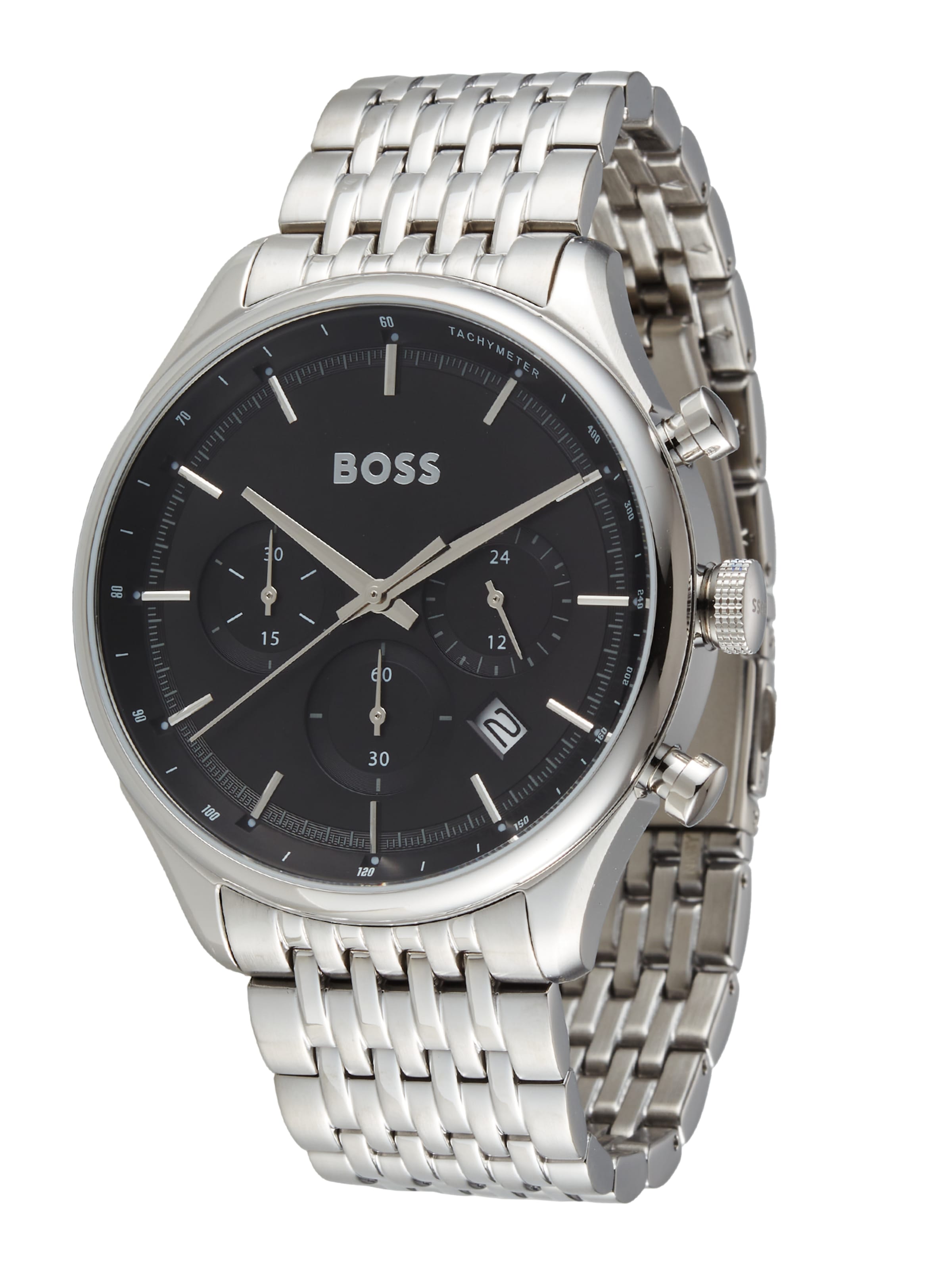  Shop Authentic Hugo Boss Gregor Chronograph Black Dial Silver Steel Strap Watch For Men - 1514082 - Luxxuri
