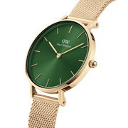  Shop Authentic Daniel Wellington Petite Emerald Green Dial Gold Mesh Strap Watch For Women - DW00100480 - Luxxuri