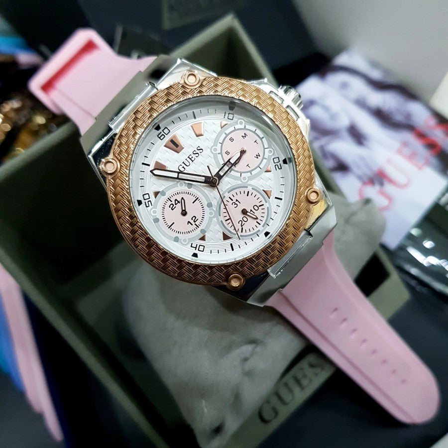  Shop Authentic Guess White Dial Pink Silicone Strap Watch For Women - W1049L4 - Luxxuri