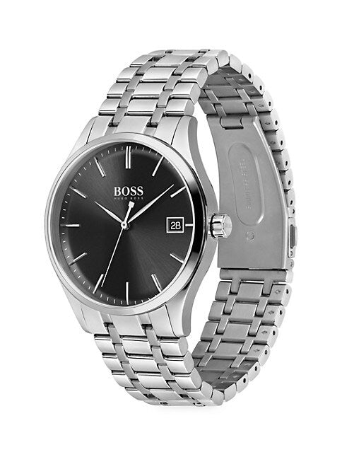  Shop Authentic Hugo Boss Governer Black Dial Silver Steel Strap Watch for Men - 1513488 - Luxxuri