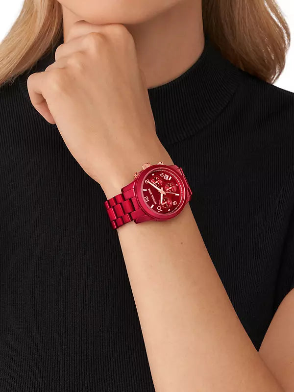  Shop Authentic Michael Kors Runway Analog Chronograph Red Dial Red Steel Strap Watch for Women - MK7436 - Luxxuri