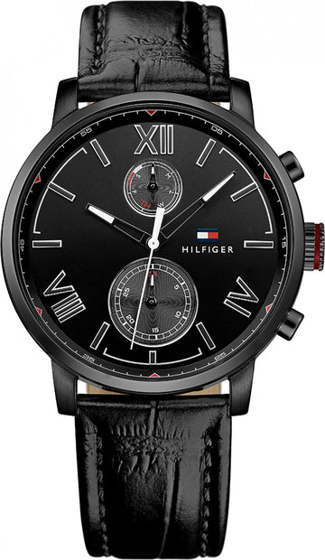  Shop Authentic Tommy Hilfiger Aden Chronograph Black Dial Black Leather Strap Watch for Men - 1791310 - Luxxuri