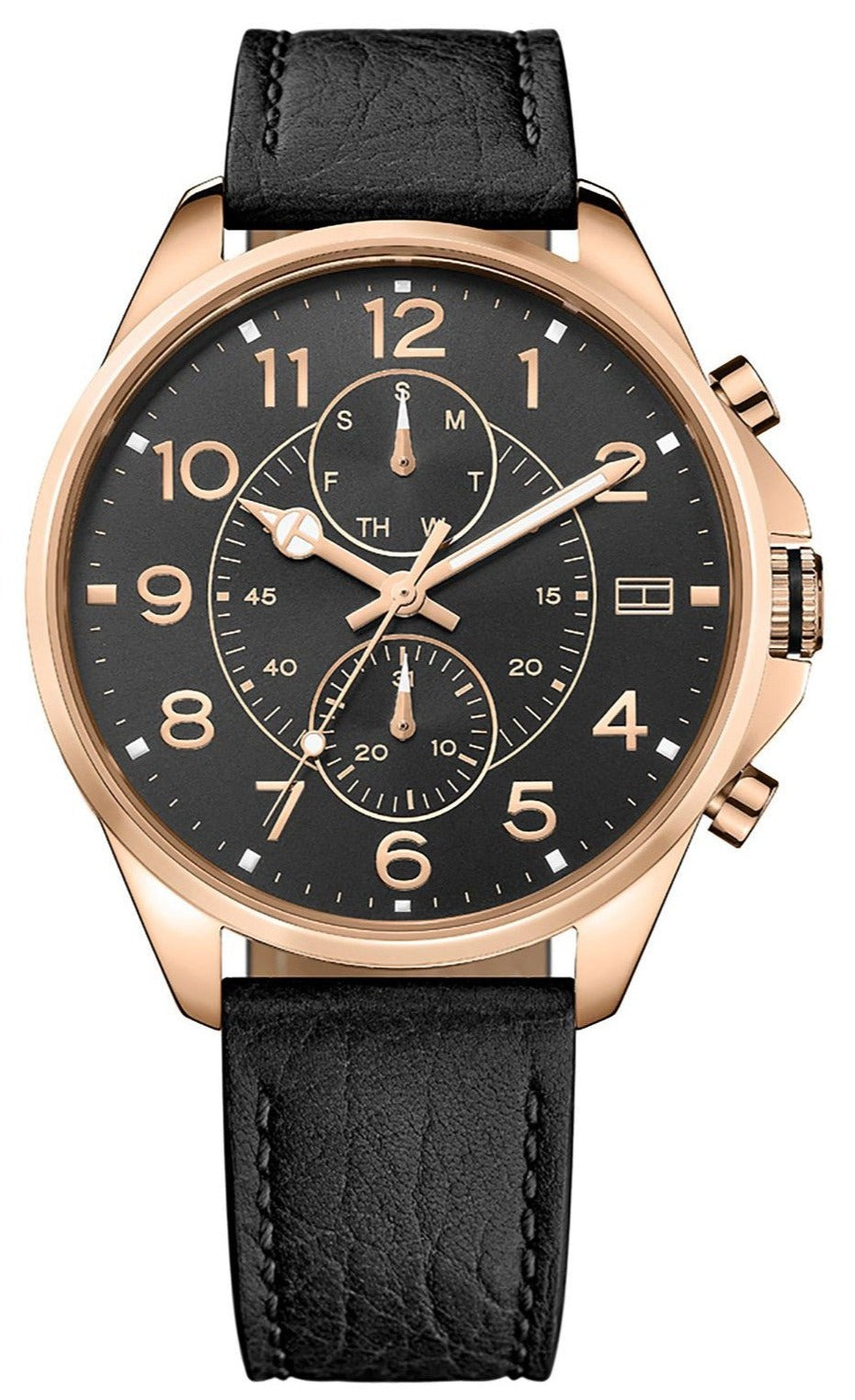  Shop Authentic Tommy Hilfiger Dean Chronograph Quartz Black Dial Black Leather Strap Watch for Men - 1791273 - Luxxuri