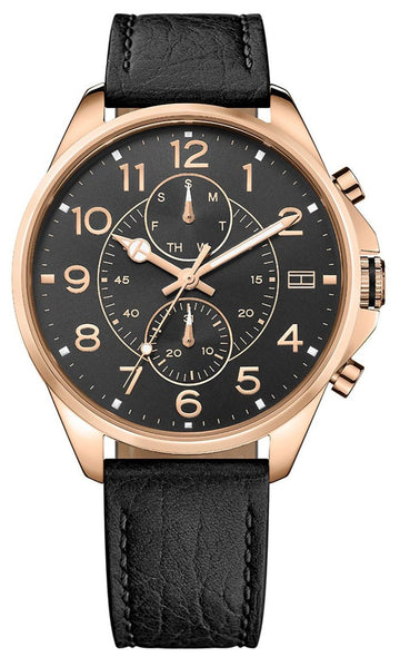  Shop Authentic Tommy Hilfiger Dean Chronograph Quartz Black Dial Black Leather Strap Watch for Men - 1791273 - Luxxuri