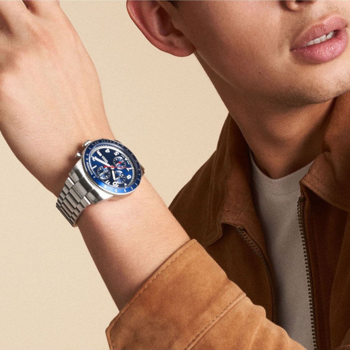  Shop Authentic Fossil Sport Tourer Chronograph Blue Dial Silver Steel Strap Watch for Men - FS6047 - Luxxuri