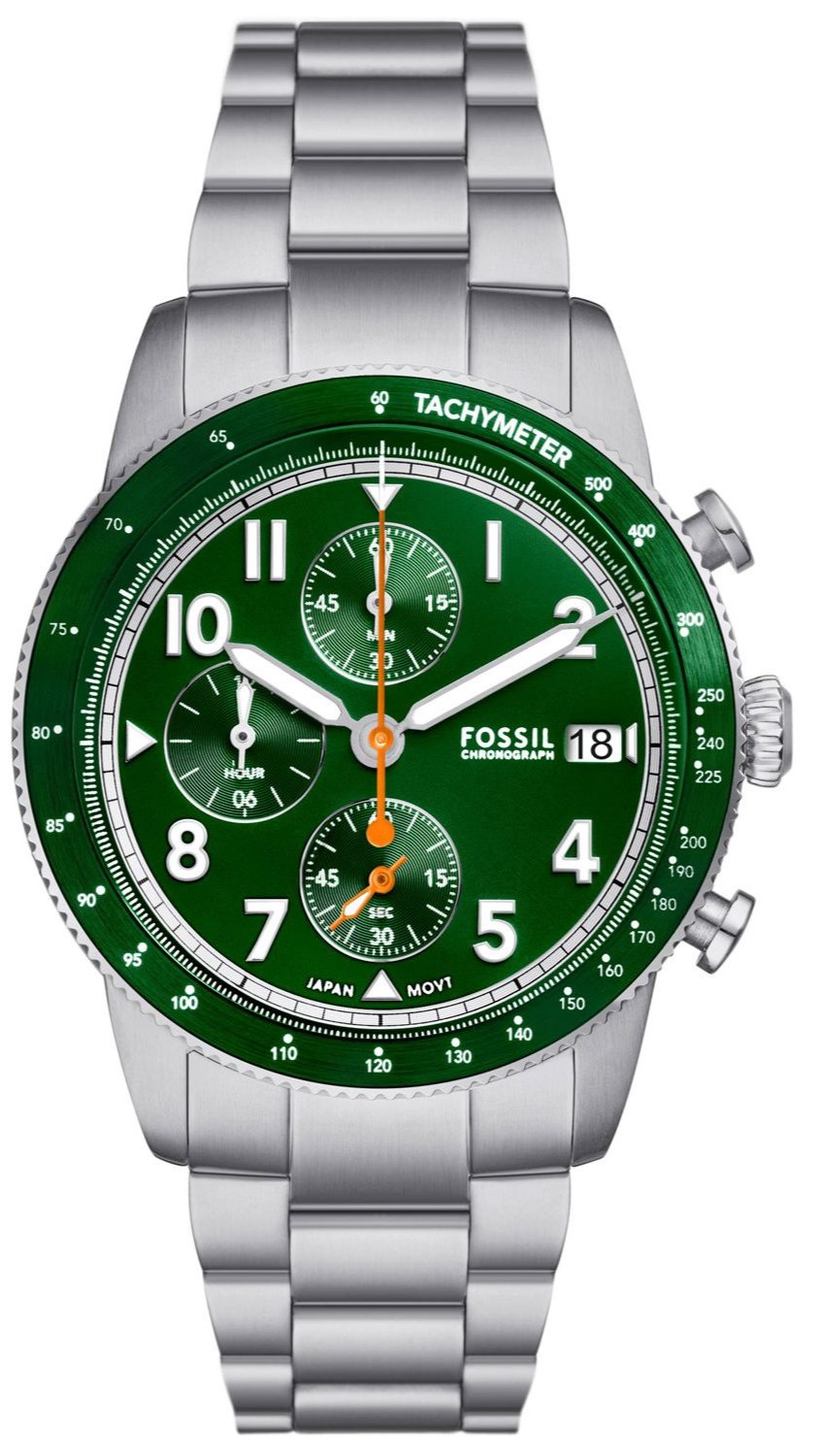  Shop Authentic Fossil Sport Tourer Chronograph Green Dial Silver Steel Strap Watch for Men - FS6048 - Luxxuri