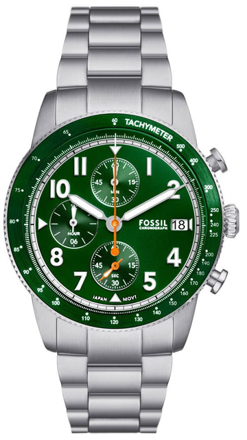  Shop Authentic Fossil Sport Tourer Chronograph Green Dial Silver Steel Strap Watch for Men - FS6048 - Luxxuri
