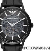  Shop Authentic Emporio Armani Meccanico Automatic Black Dial Black Leather Strap Watch For Men - AR60042 - Luxxuri