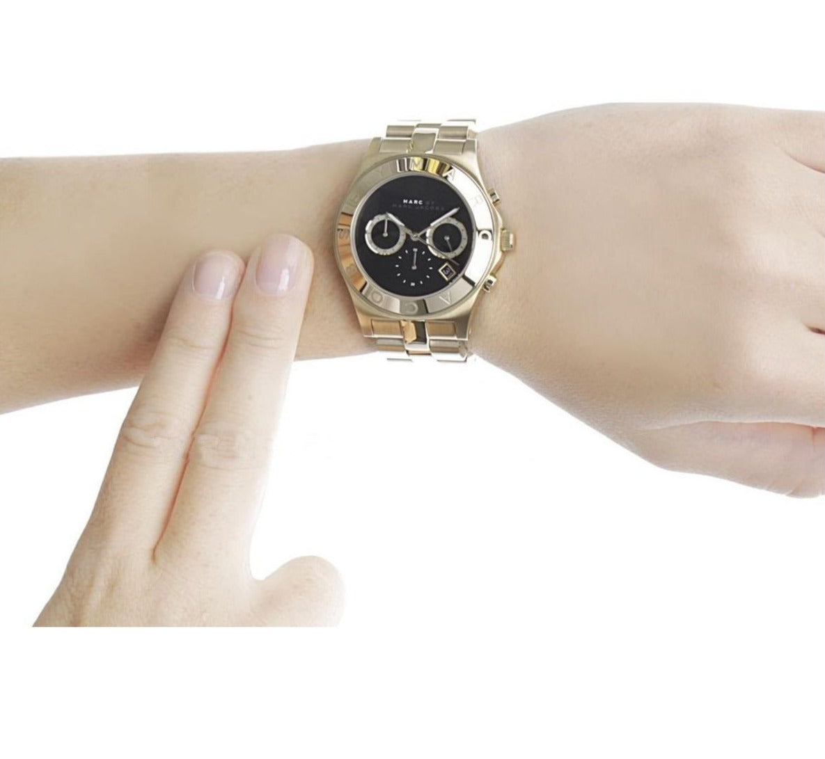  Shop Authentic Marc Jacobs Blade Chronograph Black Dial Gold Steel Strap Watch for Women - MBM3309 - Luxxuri