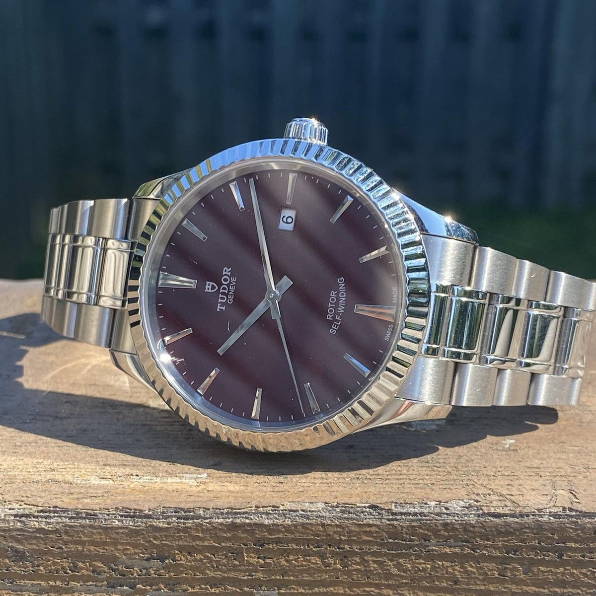  Shop Authentic Tudor Style Automatic Burgundy Red Dial Silver Steel Strap Watch for Men - M12710-0015 - Luxxuri