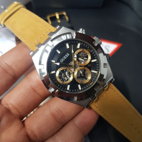  Shop Authentic Guess Continental Multifunction Black Dial Brown Leather Strap Watch for Men - GW0262G1 - Luxxuri