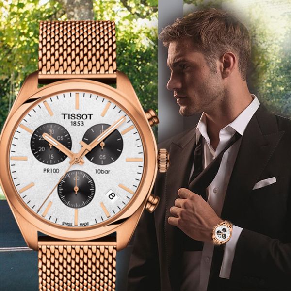  Shop Authentic Tissot T Classic PR 100 Chronograph Silver Dial Rose Gold Mesh Bracelet Watch For Men - T101.417.33.031.01 - Luxxuri