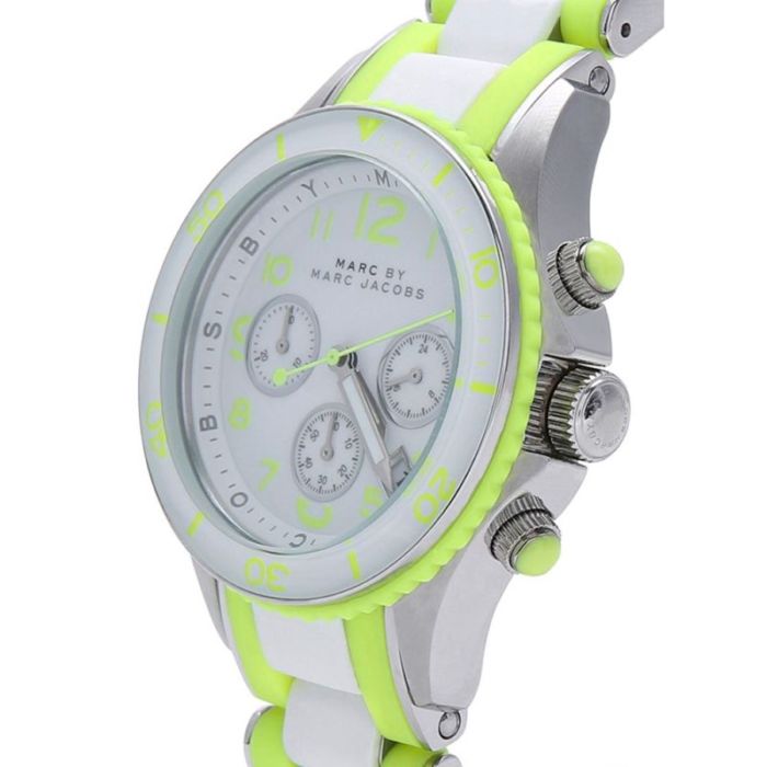 Shop Authentic Marc Jacobs Rock Chronograph White Dial White & Green Silicone Strap Watch for Women - MBM2592 - Luxxuri