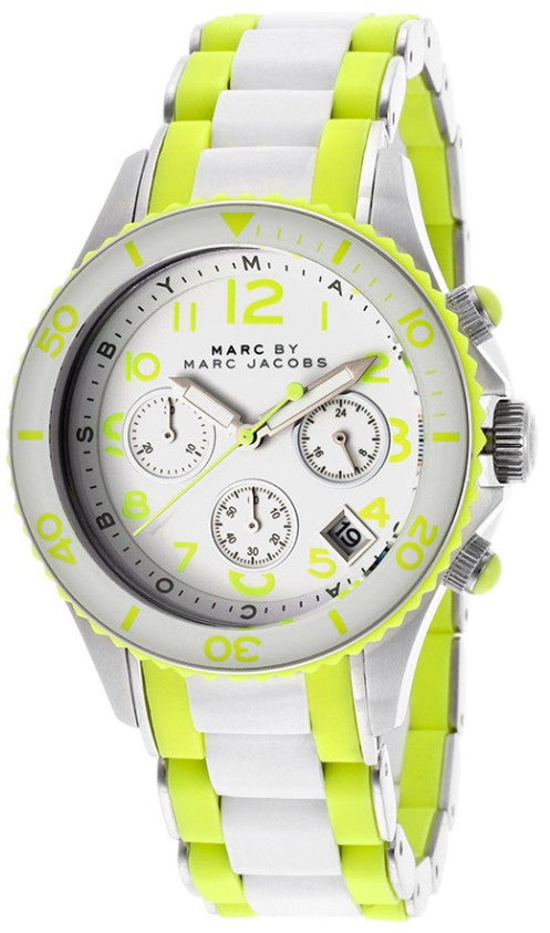  Shop Authentic Marc Jacobs Rock Chronograph White Dial White & Green Silicone Strap Watch for Women - MBM2592 - Luxxuri