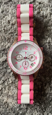  Shop Authentic Marc Jacobs Rock Chronograph White Dial Two Tone Silicone Strap Watch for Women - MBM2593 - Luxxuri