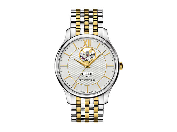  Shop Authentic Tissot Tradition Powermatic 80 Open Heart Silver Dial Two Tone Steel Strap Watch For Men - T063.907.22.038.00 - Luxxuri