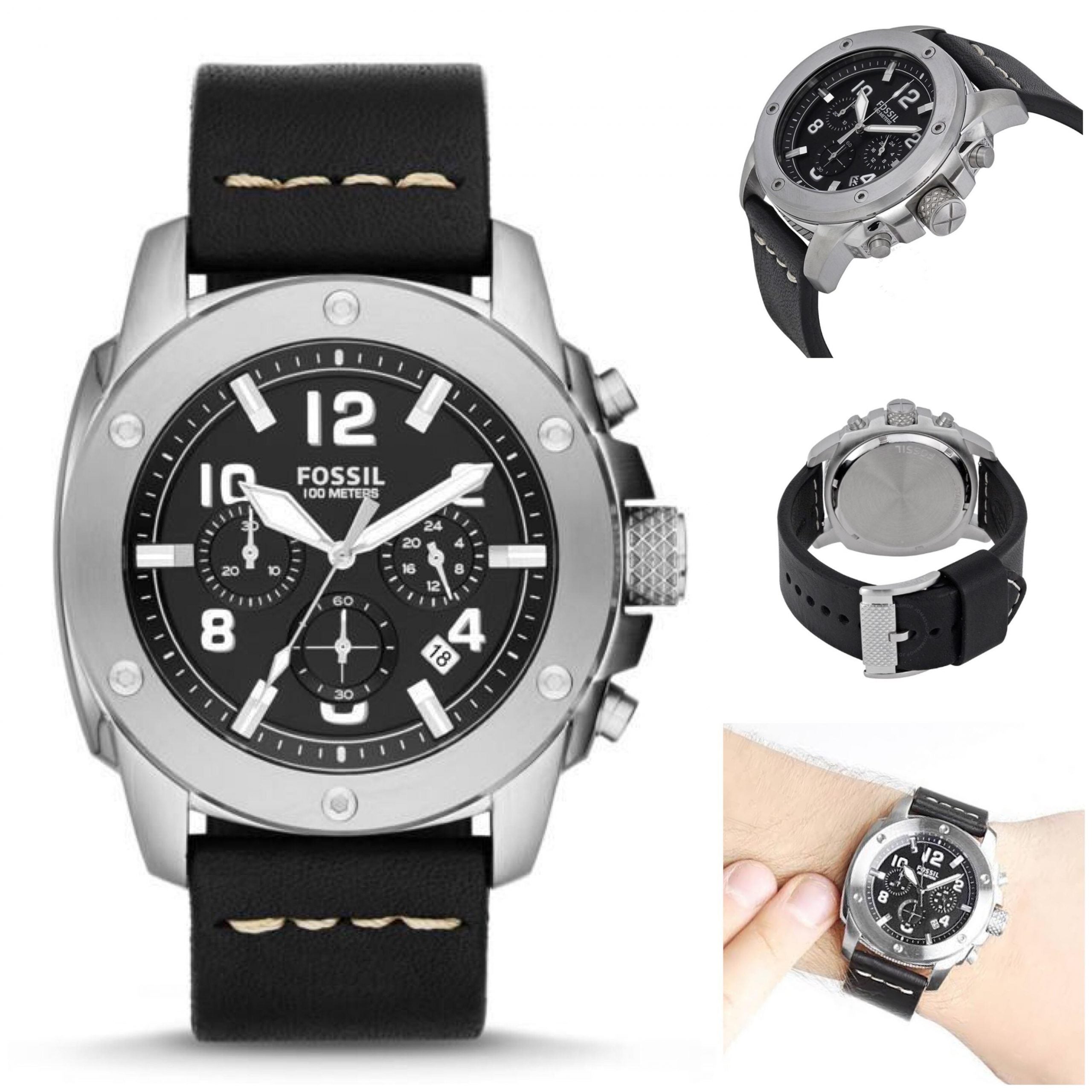  Shop Authentic Fossil Modern Machine Chronograph Black Dial Black Leather Strap Watch for Men - FS4928 - Luxxuri