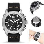  Shop Authentic Fossil Modern Machine Chronograph Black Dial Black Leather Strap Watch for Men - FS4928 - Luxxuri