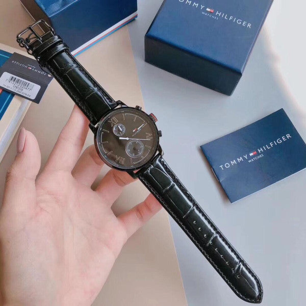  Shop Authentic Tommy Hilfiger Aden Chronograph Black Dial Black Leather Strap Watch for Men - 1791310 - Luxxuri