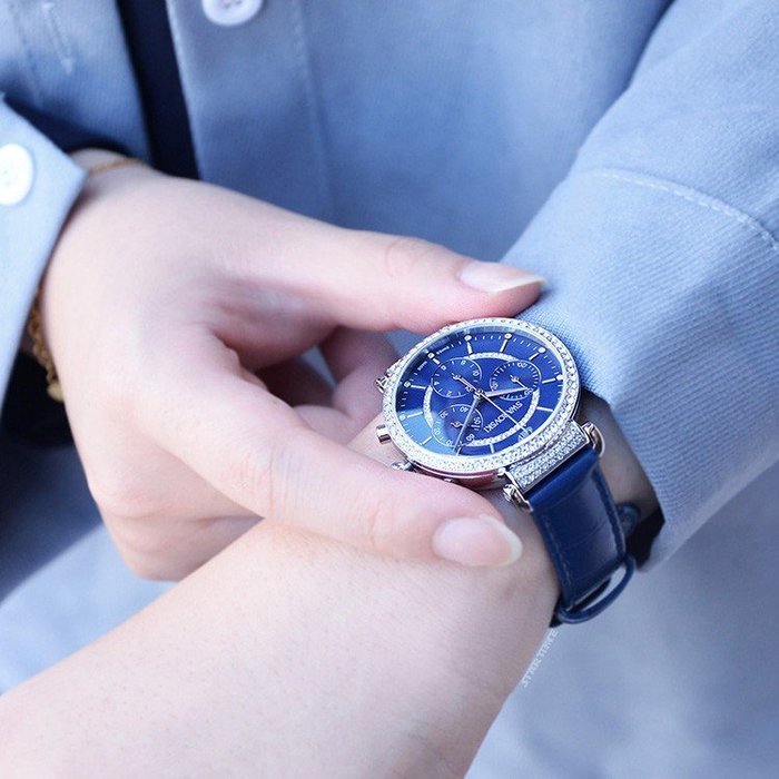  Shop Authentic Swarovski Passage Chrono Crystal Blue Dial Blue Leather Strap Watch for Women - 5580342 - Luxxuri
