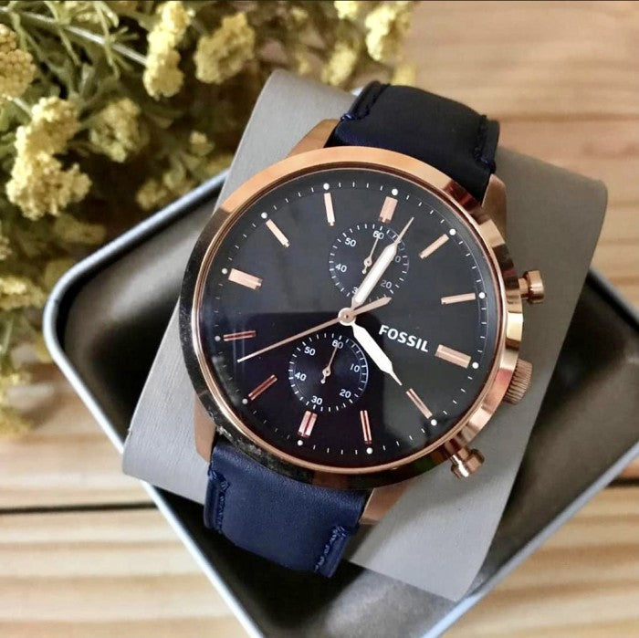  Shop Authentic Fossil Townsman Chronograph Blue Dial Blue Leather Strap Watch for Men - FS5436 - Luxxuri