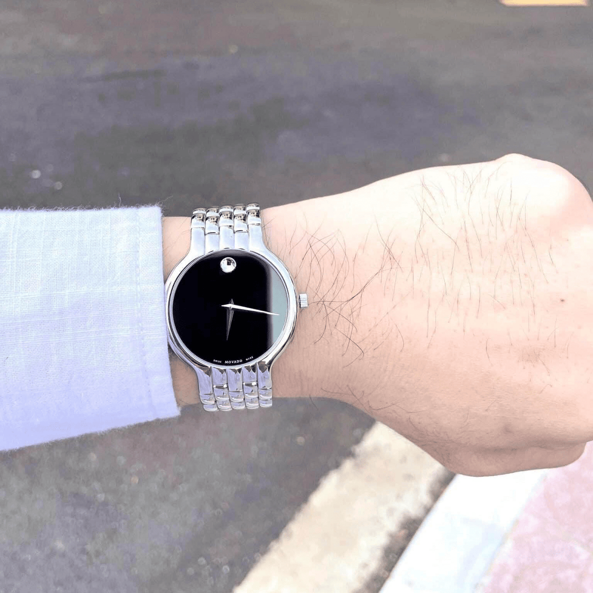  Shop Authentic Movado Classic Quartz Black Dial Silver Steel Strap Watch for Men - 0606337 - Luxxuri