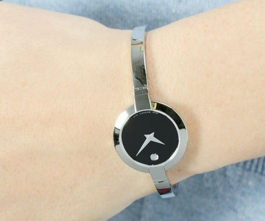  Shop Authentic Movado Bela Black Dial Silver Steel Strap Watch For Women - 0606595 - Luxxuri