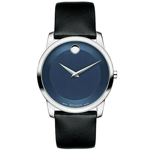  Shop Authentic Movado Museum Classic Blue Dial Black Leather Strap Watch for Men - 606610 - Luxxuri