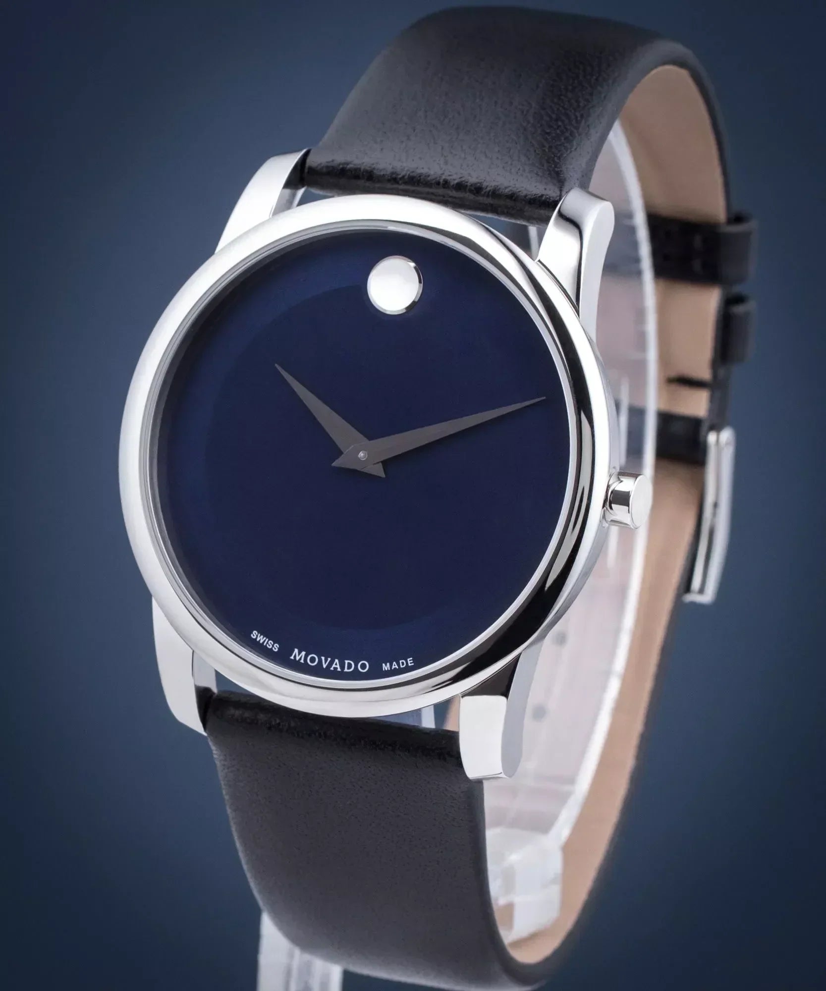  Shop Authentic Movado Museum Classic Blue Dial Black Leather Strap Watch for Men - 606610 - Luxxuri
