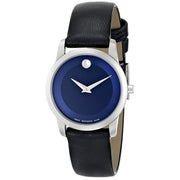  Shop Authentic Movado Museum Blue Dial Black Leather Strap Watch For Women - 0606611 - Luxxuri