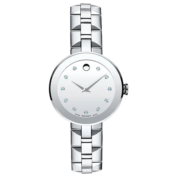  Shop Authentic Movado Sapphire Diamonds Silver Dial Silver Steel Strap Watch For Women - 606814 - Luxxuri