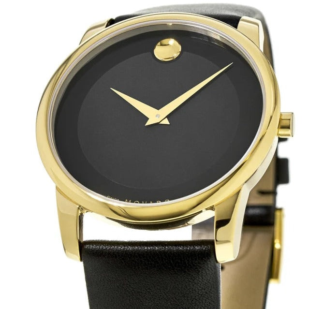  Shop Authentic Movado Museum Black Dial Black Leather Strap Watch For Men - 606876 - Luxxuri