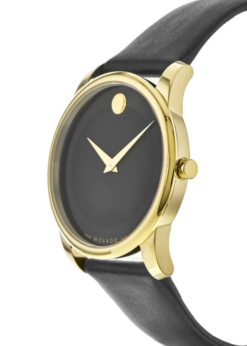  Shop Authentic Movado Museum Black Dial Black Leather Strap Watch For Men - 606876 - Luxxuri