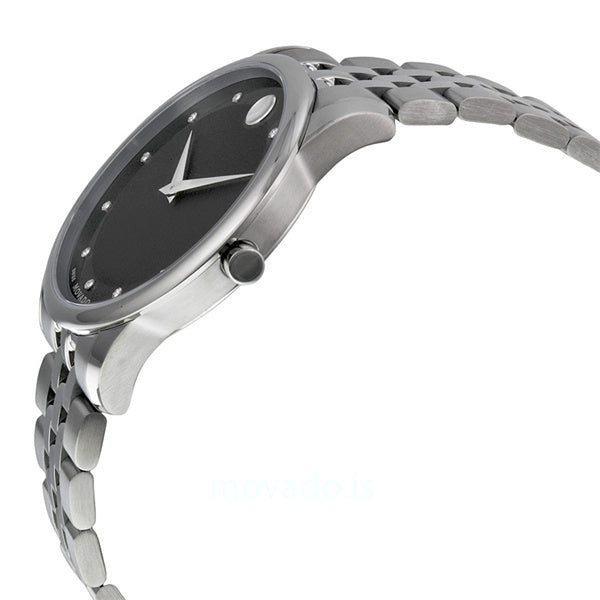  Shop Authentic Movado Museum Diamonds Black Dial Silver Steel Strap Watch For Men - 606878 - Luxxuri